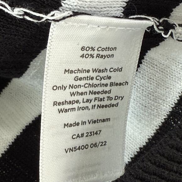 Talbots Size L Ribbed Knit Johnny Collar Pullover Mariner Stripe Top Black White - Picture 5 of 7